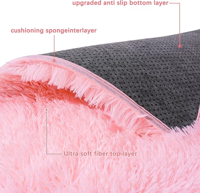 Ultra Soft Pink Rugs for Bedroom 4x6 Feet, Fluffy Shag Area Rugs for Living Room, Large Comfy Fuzzy Rug for Girls Kids Baby Nursery Room Decor, Non-Slip Modern Indoor Floor Carpet