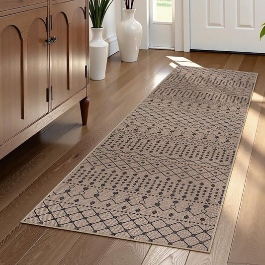 Lahome Modern Jute Hallway Runners Rug Low Pile, 2x6 Farmhouse Beige Kitchen Runner Rugs Non Skid Washable Indoor Outdoor Runner Rug, Moroccan Sisal Mat Carpet Runner for Porch Bedroom Entryway
