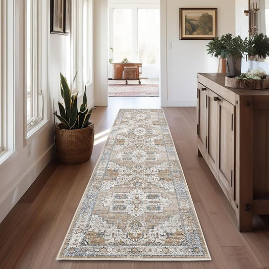 jinchan Hallway Runner Rug 2x10 - Kitchen Machine Washable Vintage Floral Non-Slip with Rubber Backing Ultra-Thin Carpet for Bedroom Laundry Room Living Room (2x10ft,Orange)