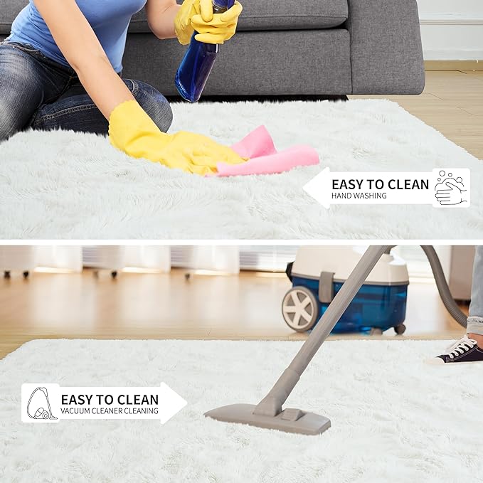 Tepook Super Soft Fluffy Rugs for Bedroom, Shag 5x7 Area Rugs for Living Room, Modern Shaggy Rug Fuzzy Carpets for Kids, Plush Indoor Nursery Home Decor Rug with Non-Slip Bottom, Cream White