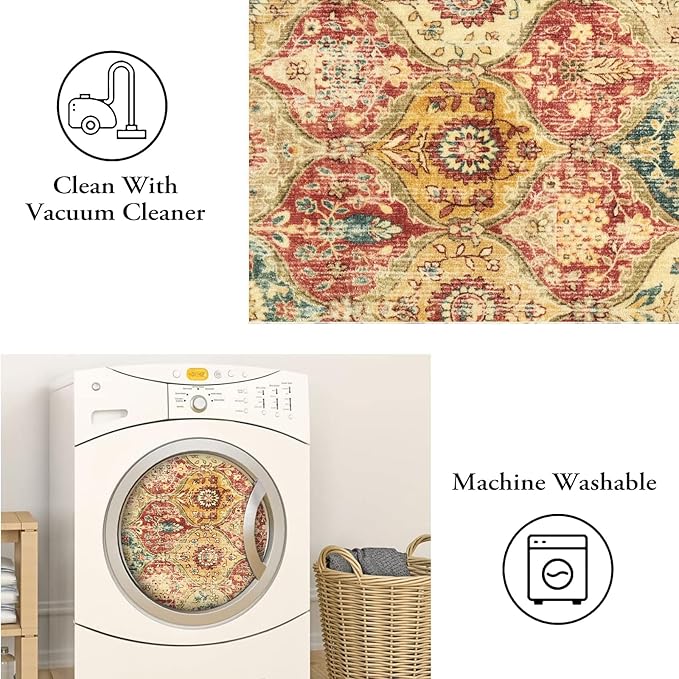 Lahome Moroccan Trellis Hallway Rug, 2x5 Washable Runner Rug Non Slip Kitchen Runners for Hallways, Ultra-Thin Vintage Carpet for Bedroom Bathroom Entryway, Red/Orange