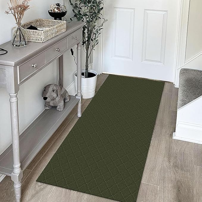 KOZYFLY Runner Rug 2x5 Ft Washable Runners for Hallways Non Slip Rubber Backed Kitchen Runners, Braided Entryway Runner Indoor, Floor Carpet for Hallway Kitchen Entryway Bedroom, Dark Green
