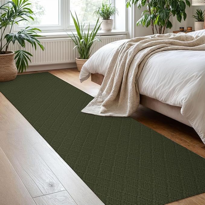 KOZYFLY Runner Rug 2x8 Ft Washable Runners for Hallways Non Slip Rubber Backed Kitchen Runners, Braided Cotton Entryway Runner Indoor, Floor Carpet for Hallway Kitchen Entryway, Dark Green