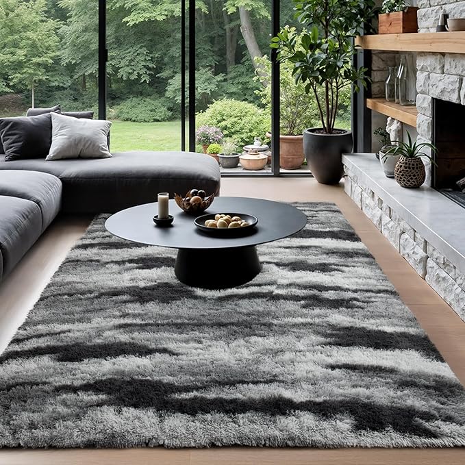 Zentavio Area Rugs for Living Room Large Rugs for Bedroom 5x8 Carpet Fluffy Fuzzy Soft Shag Aesthetic Plush High Pile Gray Throw Rug for Nursery Kids Room Dorm Waved Grey