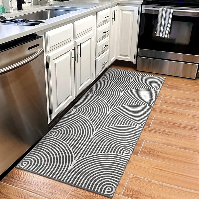 Tiffasea Entryway Runner Rug 2'x5', Machine Washable Kitchen Rug Runner, Cotton Woven Gray Hallway Runner Rug Modern Area Rug Laundry Room Rug Indoor Outdoor Rugs for Bathroom/Bedroom/Living Room