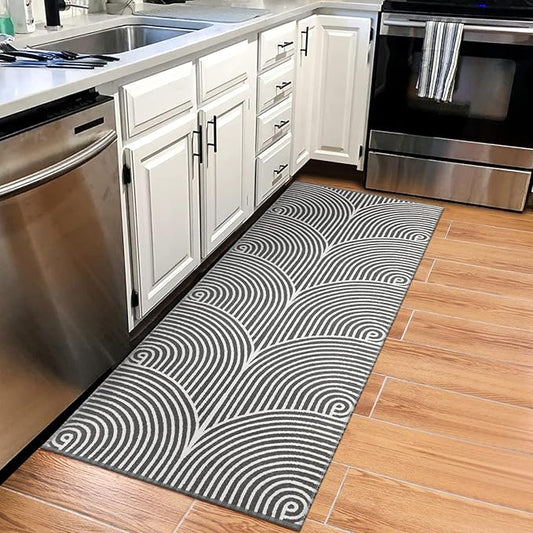 Tiffasea Entryway Runner Rug 2'x5', Machine Washable Kitchen Rug Runner, Cotton Woven Gray Hallway Runner Rug Modern Area Rug Laundry Room Rug Indoor Outdoor Rugs for Bathroom/Bedroom/Living Room