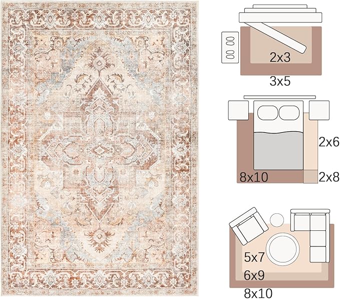 jinchan Runner Rug 2x10 Washable Kitchen Runner Rug Non Slip Brick Red Vintage Hallways Ultra-Thin Floral Print Floor Cover Accent Throw Carpet for Laundry Room Bedroom Living Room