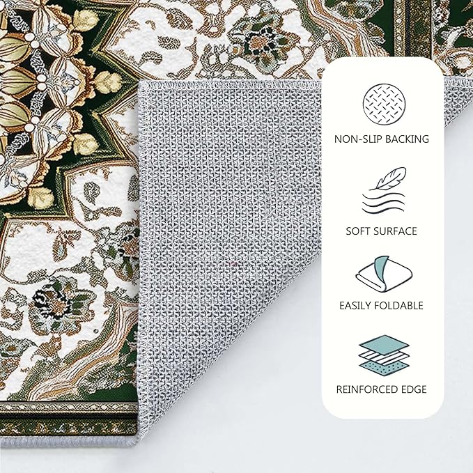 2x3 Entryway Rug Traditional Oriental Vintage White Dark Green Area Rug Indoor Entrance Non Slip Door Mat Stain Resistant Washable Machine Soft Low Pile Small Carpet Bathroom Kitchen