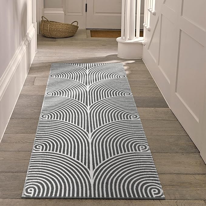 Tiffasea Entryway Runner Rug 2'x5', Machine Washable Kitchen Rug Runner, Cotton Woven Gray Hallway Runner Rug Modern Area Rug Laundry Room Rug Indoor Outdoor Rugs for Bathroom/Bedroom/Living Room