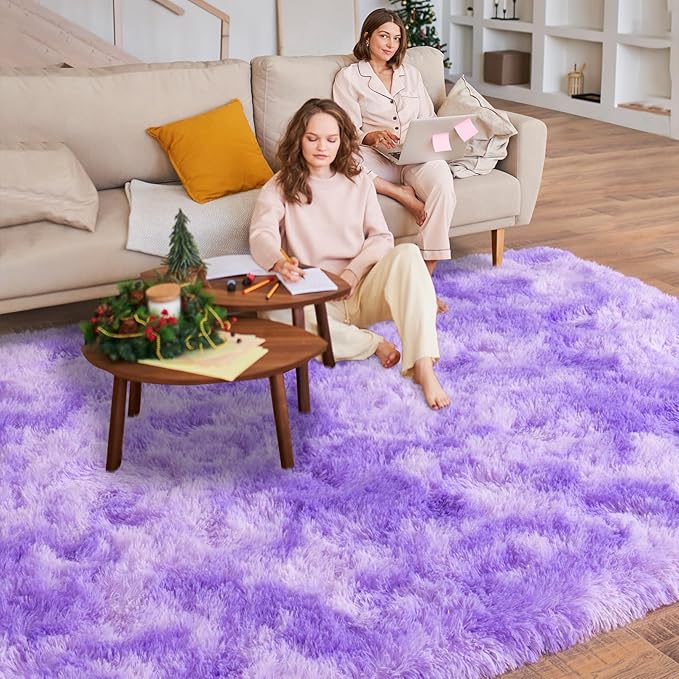 6x9 for Living Room Rugs, Plush Thick Carpets for Boy and Girls Room, Modern Soft Shag Area Rugs for Bedroom, Non Slip, Large Indoor Carpet for Nursery Dorms Home Decor Aesthetic, Purple