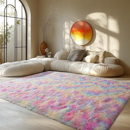 Zentavio Unicorn Rugs for Girls Room 6x9 Area Rugs for Living Room Carpet for Bedroom Washable Soft Fluffy Shag Aesthetic Plush High Pile Throw Rug for Nursery Kids Room Dorm Room Rainbow