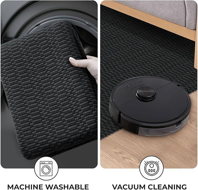 KOZYFLY Washable Runner Rug 3x14 ft Hallway Kitchen Runner Rugs with Rubber Backing Bobo Non Slip Entryway Runner Indoor, Long Carpet Runners for Hall Kitchen Entryway, Black/Grey