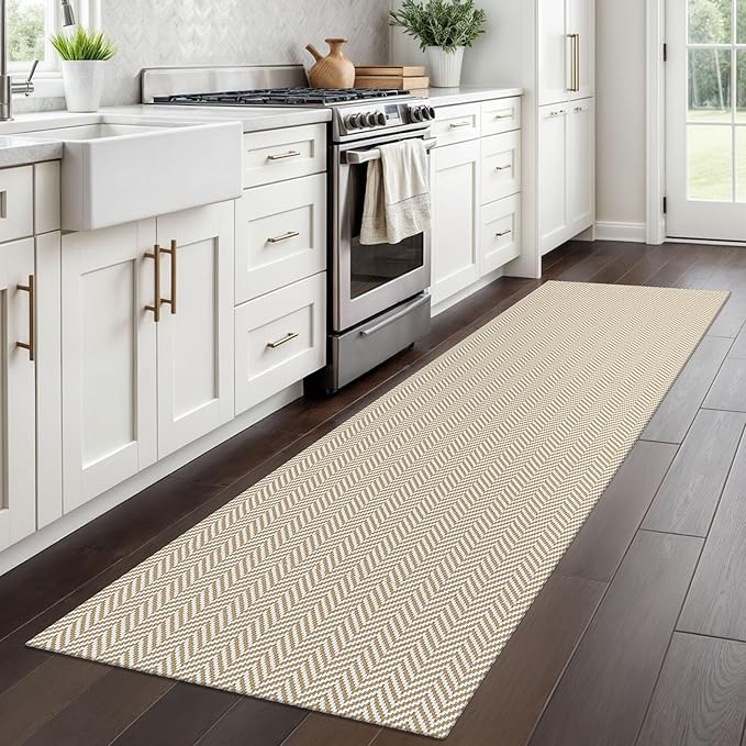 Braided Runner Rug 2x8 Ft Washable Runners for Hallways Kitchen Runner Rug with Rubber Backing Cotton Entryway Runner Indoor, Woven Floor Carpet for Hall Kitchen Bedroom, Beige/White