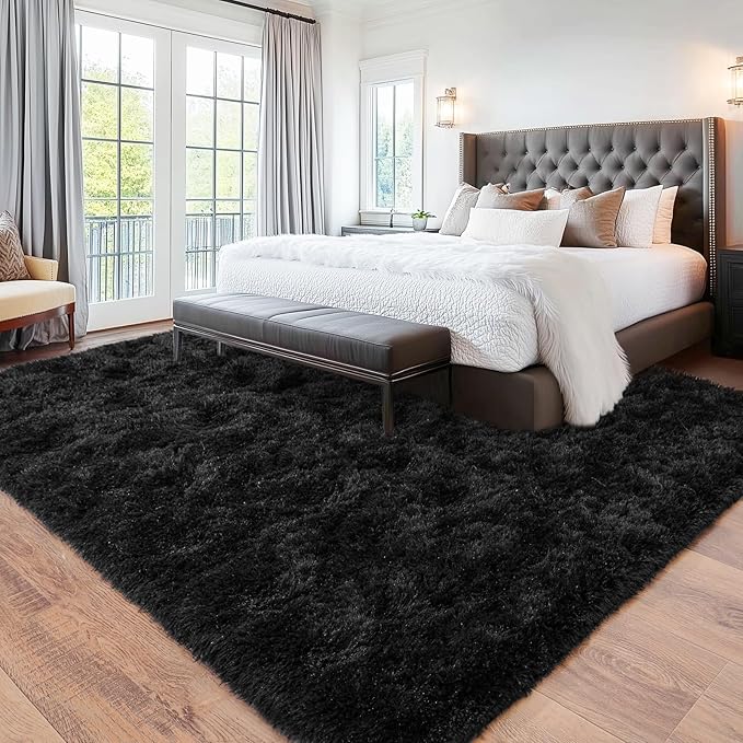 6x9 Black Rugs for Living Room Bedroom, Soft Plush Shaggy Area Rugs Fluffy Modern Non-Slip Floor Carpet for Kids Girls Room Dorm Nursery Home Decor Aesthetic