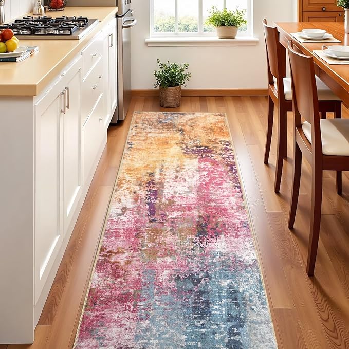 Washable Abstract Runner Rug, 2x6 Modern Area Rugs with Non-Slip Rubber Backed for Kitchen, Thin but Soft Contemporary Carpet Bedroom Entryway Hallway Decor, Galaxy