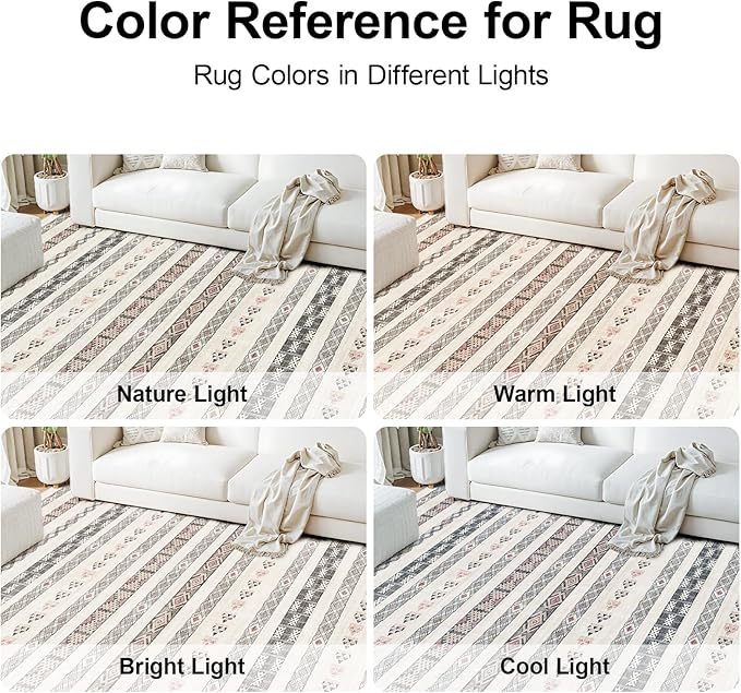 10x14 Washable Area Rug: Moroccan Large Neutral Boho Area Rug for Living Room & Bedroom Geometric Non-Slip Farmhouse Carpet for Living Room Beige Colourful 10'x14'.