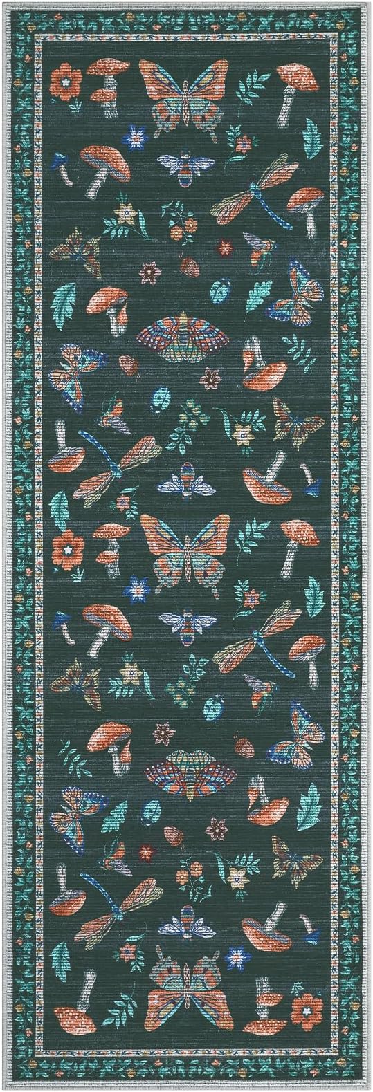 2.5x10 Runner Rug for Hallway Washable Kitchen Rugs Non Slip with Rubber Back Mushroom Soft Low-Pile Stain Resistant Foldable Indoor Carpet for Entryway Laundry Room Floor Mats Black