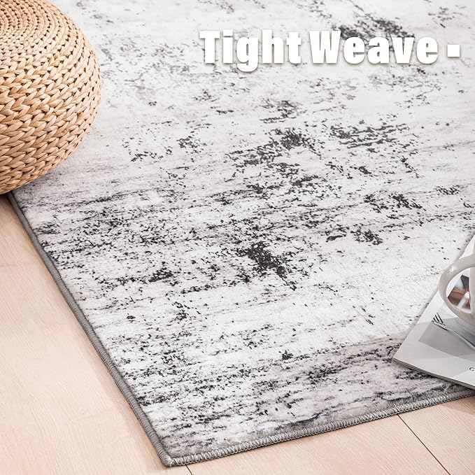 Carvapet Rugs for Living Room, Modern Abstract Low Pile Large Carpet with Rubber Backing, Foldable, Non Slip Machine Washable (9 x 6 Feet Rectangular, Grey Area Rug)