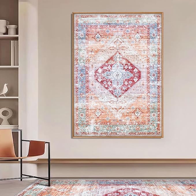 2x3 Rug Entryway Rugs: Washable Boho Vintage Small Rug Indoor Medallion Soft Non Slip Ultra Thin Non-Shedding Front Door Mat for Kitchen Bathroom Bedroom (Peach 2'x3')