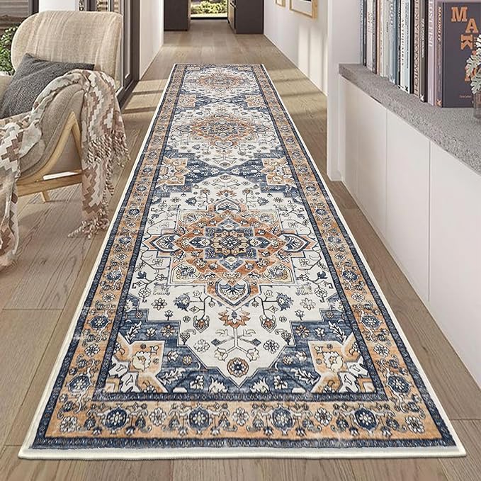 HEBE Hallway Runner Rug 2'x8' Washable Vintage Distressed Area Rugs Non Slip Laundry Rug Runner Boho Floor Carpet Runners for Hallways Entryway Laundry Room Kitchen Bathroom
