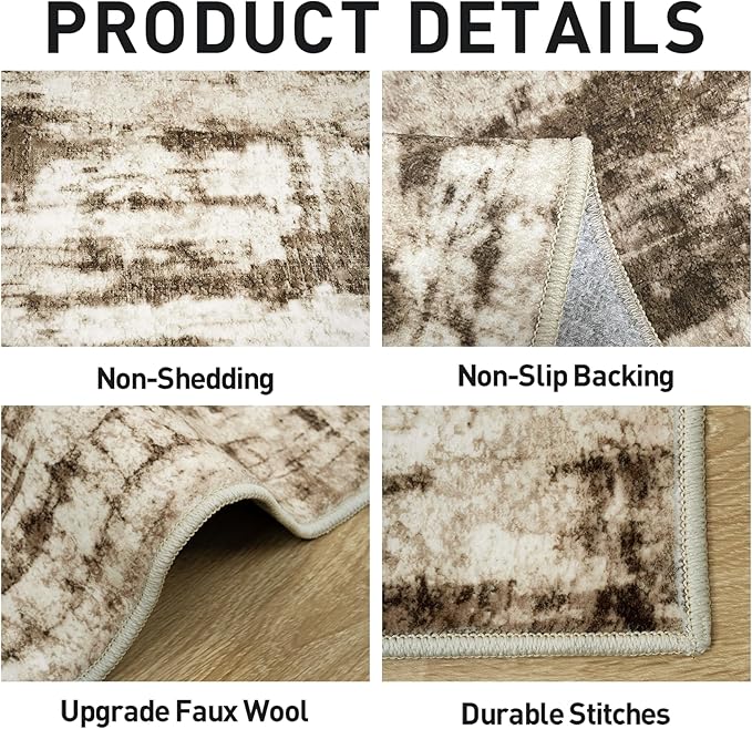 4x6 Area Rugs Washable Rug: Modern Abstract Living Room Rug Soft Anti-Skid Thin Carpet Indoor Floor Non-Shedding Carpets for Bedroom Dining Room Farmhouse Nursery Home Office - Brown