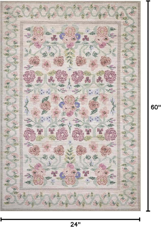 Loloi Rifle Paper Co. Rosa Collection RSA-01 Ivory 2'-0" x 5'-0" Accent Rug