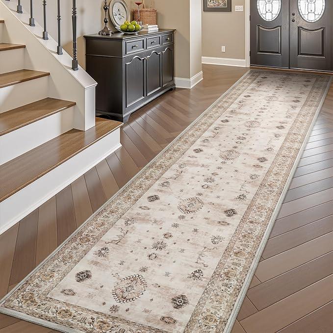 AMOAMI Vintage 3X10 Runner Rug Non Slip Soft Runners for Hallways Washable Hallway Runner Bedside Rugs for Bedroom Long Rug for Hallways Entryway Laundry Room Stair Kitchen Bathroom