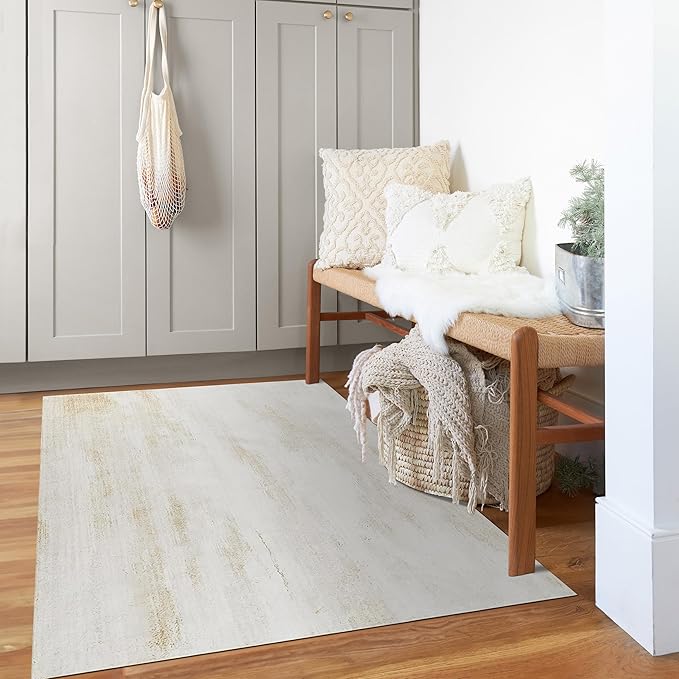 Small Bathroom Rugs, Washable Non Slip Neutral Boho Abstract Modern Farmhouse Area Rugs for Kitchen Bedroom Home Office, 3x5, Tan Taupe Cream Beige