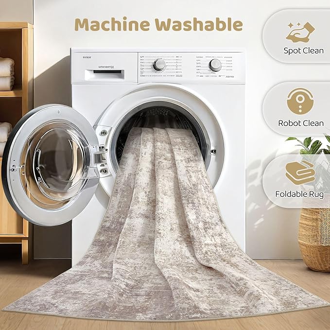 10x12 Area Rugs Living Room: Washable Large Abstract Soft Rug Stain Resistant Indoor Floor Non-Slip Accent Carpet for Women Modern Home Enthusiasts Aged 25-45 - Bedroom Nursery Playroom- Beige Brown
