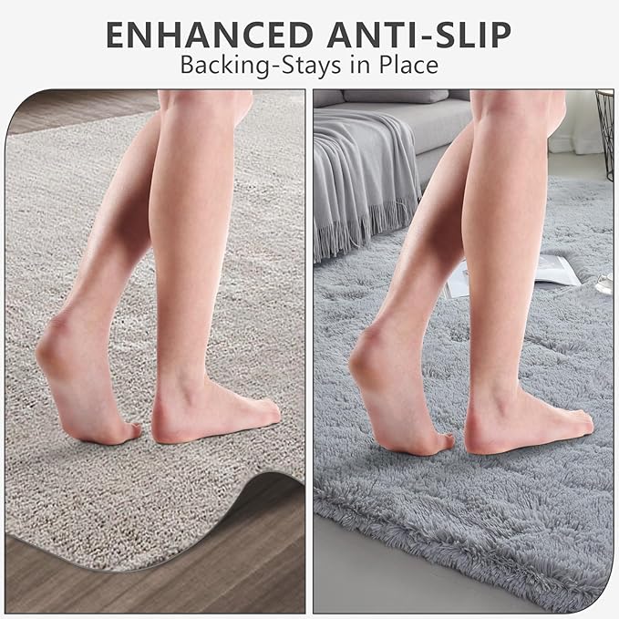Shag Area Rugs for Bedroom Living Room,8X10 Ultra Soft Fluffy Area Rugs for Dorm, Indoor Carpet Nursery Rugs for Kids Girls Room Home Decor, Light Grey