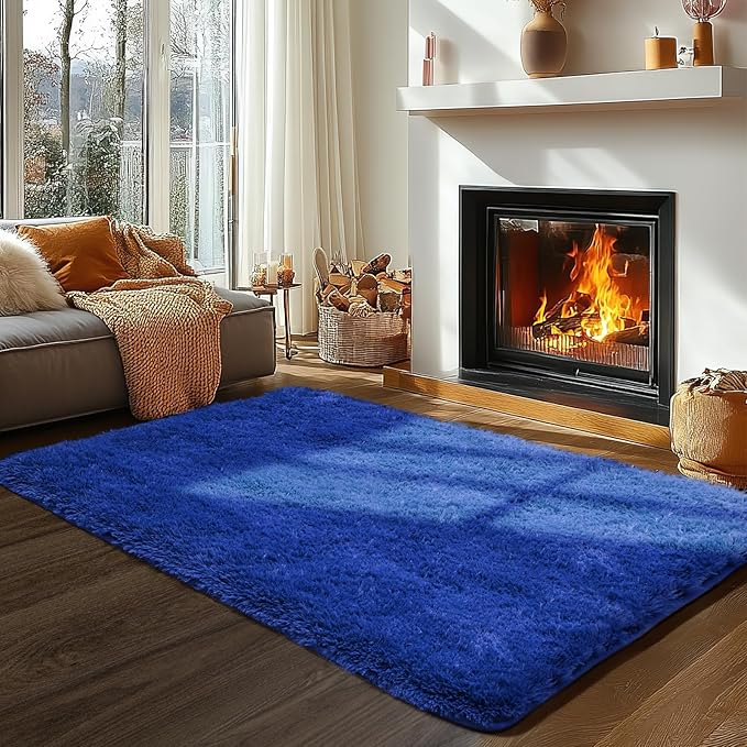 Zentavio Blue Rug Boys Rugs for Bedroom 4x6 Dark Blue Carpet Nursery Aesthetic Kids Playroom Navy Area Rugs for Teen Home Decor Fluffy Shag Bedside Floor Living Room Carpet