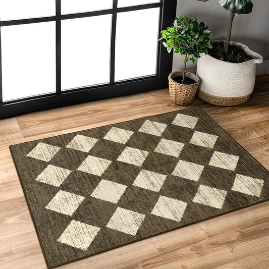 Lahome Small 2x3 Kitchen Rugs Non Slip, Machine Washable Entryway Rugs, Moroccan Trellis Indoor Soft Non-Slip Non-Shedding Throw Bathroom Carpet for Doorway Bedside Laundry Room, Brown