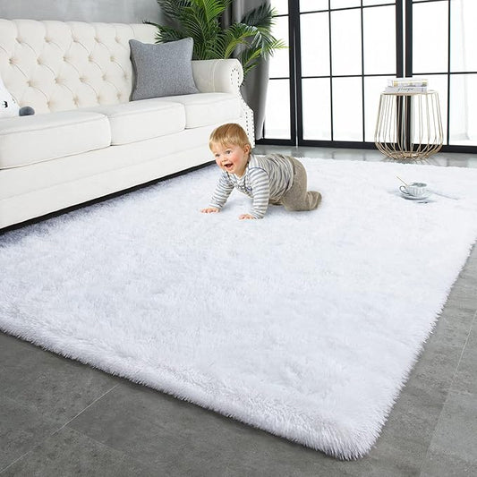 TWINNIS Super Soft Shaggy Rugs Fluffy Carpets 6x9 Feet, Indoor Modern Plush Area Rugs for Living Room Bedroom Kids Room Nursery Home Decor, Upgrade Anti-Skid Rectangular Fuzzy Rug, White