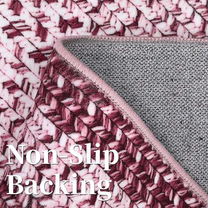 Washable Area Rug 8x10 Rug for Living Room Modern Rugs for Bedroom Pink Rug Imitation Braided Large Area Rug Non Slip Throw Rugs Stain Resistant Carpet for Nursery Dining Room 8'x10' Pink