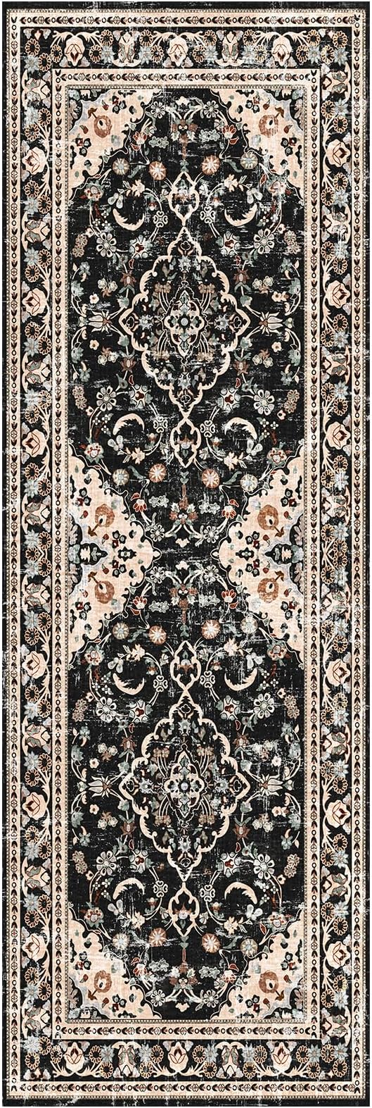Vhong Washable Area Rugs Boho Runners Vintage Modern Neutral Carpet Black and Brown 2×6 High Traffic Rugs for Kitchen Hallway Living Room Non Slip
