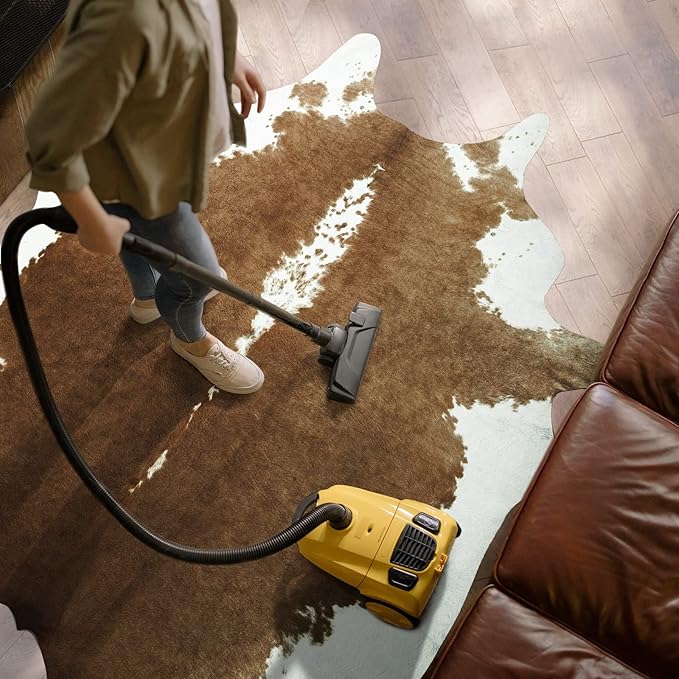 AROGAN Premium Faux Cowhide Rug 6.2 x 5.2 Feet, Sturdy and Large Size Cow Print Rugs, Suitable for Bedroom Living Room Western Decor, Faux Fur Animal Cow Hide Carpet, Brown