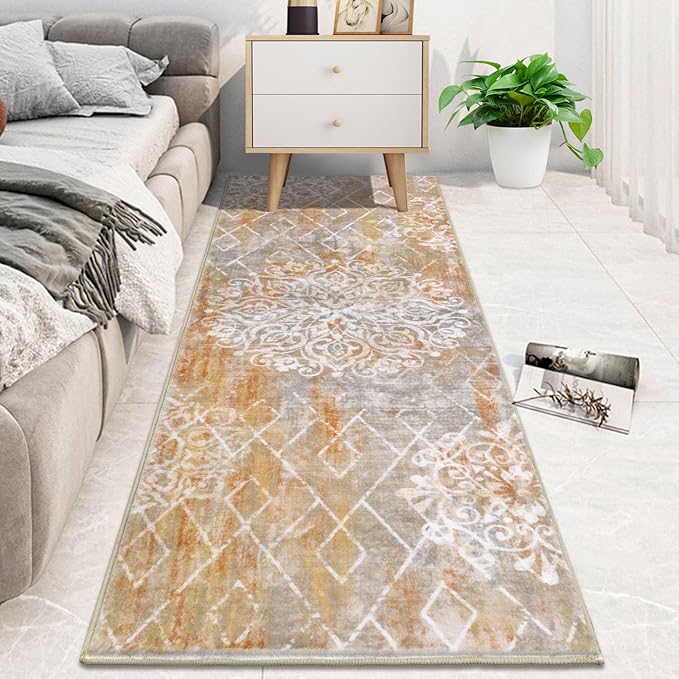 HEBE Hallway Runner Rug 2'x6' Washable Vintage Distressed Area Rugs Non Slip Laundry Rug Runner Boho Floor Carpet Runners for Hallways Entryway Laundry Room Kitchen Bathroom