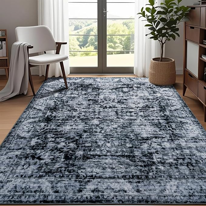 5x8 Non Slip Area Rug, Modern Soft Rugs for Living Room Machine Washable Easy Clean, Kids Pet Friendly Non Shedding, Comfortable for Bedroom Dining Room Kitchen Home Office Floor - Gray