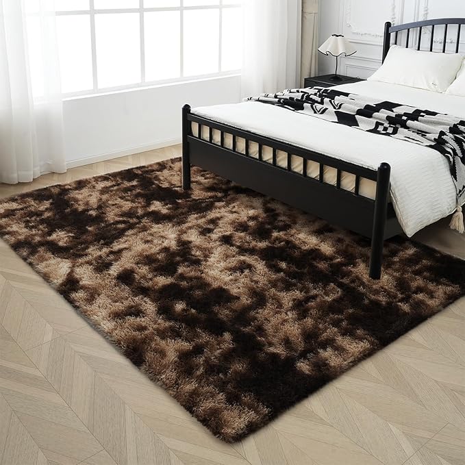 Fluffy Rug Shaggy Area Rug, Mottling Brown 8x10 Area Rugs for Living Room, Large Shag Area Rugs for Bedroom Kids Room Home Decor, Upgrade Anti-Skid Rectangular Fuzzy Rugs