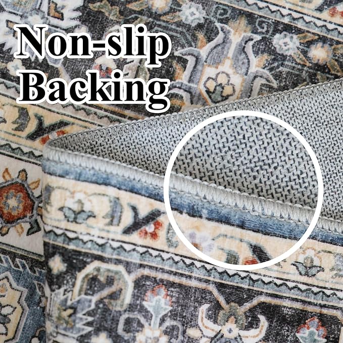 2x6 Runner Rug Washable: Non-Slip Oriental Carpet for Hallway Kitchen Entry - Farmhouse Low Pile Stain Resistant Long Thin Front Door Mat 2x6 Navy Blue