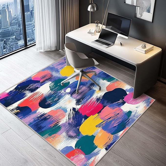 4x6 Rug Abstract Colorful Area Rug Bedroom Ultra-Thin Soft Low Pile Large Carpet Living Room Non Slip Dining Room Office Stain Resistant Washable Machine