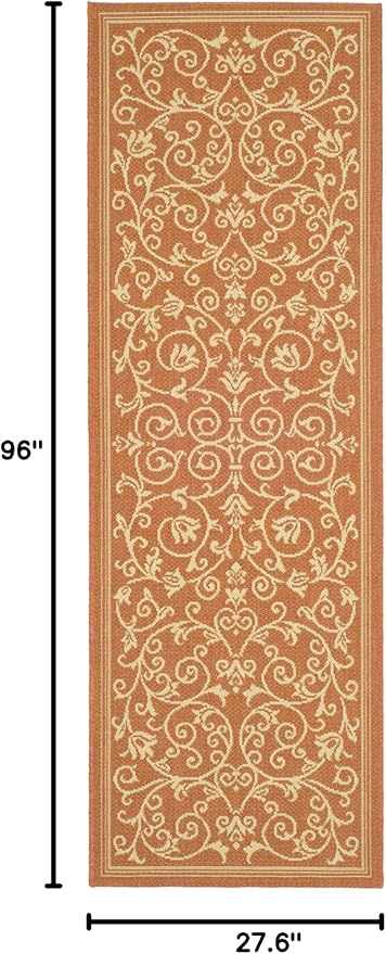 SAFAVIEH Courtyard Collection Runner Rug - 2'3" x 8', Terracotta & Natural, Scroll Design, Non-Shedding & Easy Care, Indoor/Outdoor & Washable-Ideal for Patio, Backyard, Mudroom (CY2098-3202)