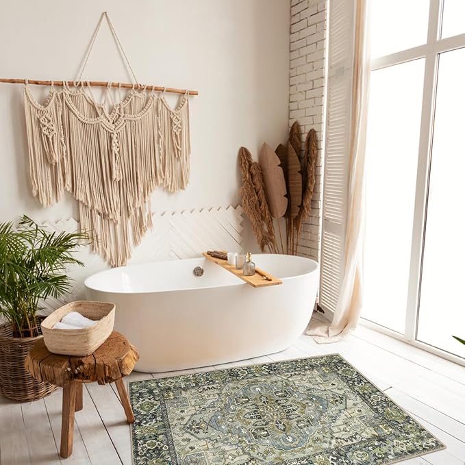 2x3 Small Entryway Rug - Washable Non-Slip Rugs Indoor Door Mat Entry Rug for Kitchen Bedroom, Vintage Accent Area Rug Throw Rugs Doormat Floor Carpet for Front Entrance Bathroom