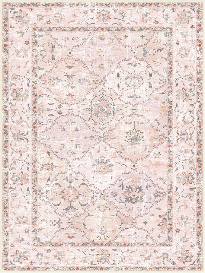 Washable Boho Vintage Area Rugs 2×3 Non-Slip Traditional Pink Area Rug Doormat for Bathroom Kitchen Entryway