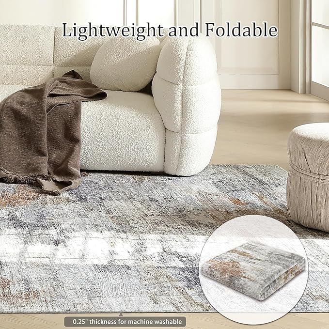 Area Rugs for Living Room: 6x9 Washable Neutral Modern Rug for Bedroom Large Soft Abstract Dining Room Rugs Indoor Floor Low Pile Carpet for Home Office Nursery - Multicolor