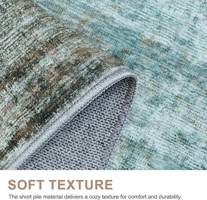 Bavni Washable Rug, Soft Abstract Rugs Non-Slip, Thin Foldable 3x5 Rug, Modern Stain Resistant Area Rug for Living Room, Kitchen, Bedroom, Avocado Green