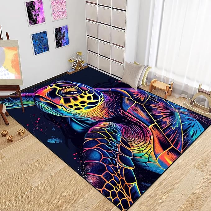Sea Turtle Area Rugs - Sea Turtle Rug for Bedroom Ocean Theme Rugs Ocean Animal Room Decor, 5'×7'