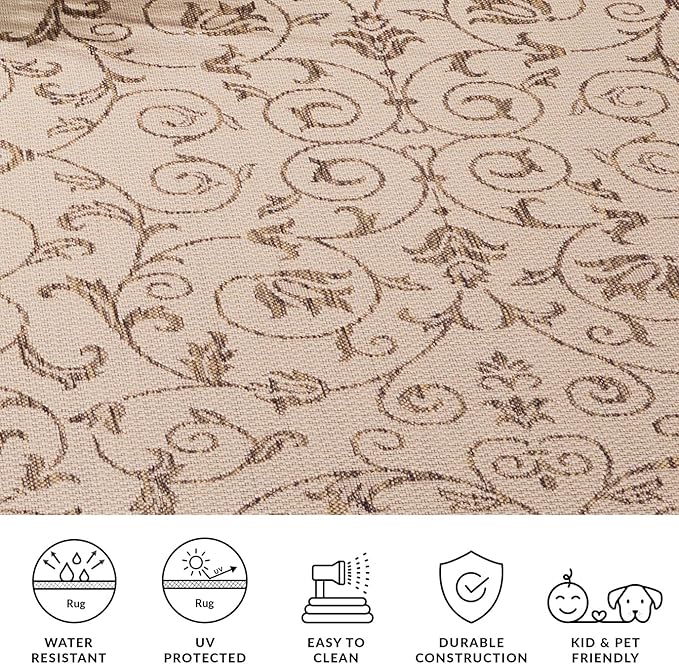 SAFAVIEH Courtyard Collection 5'3" x 7'7" Natural / Brown CY2098 Scroll Indoor/ Outdoor Waterproof Easy-Cleaning Patio Backyard Mudroom Area-Rug