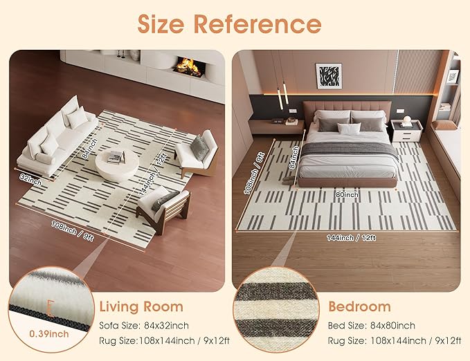 Modern Machine Washable Area Rug 9x12, Spill-Proof Surface, Non-Slip Backing, Cozy Soft Faux Wool, Printed Living Room Rugs, Bedroom Rugs, Dining Room Rugs - Miro