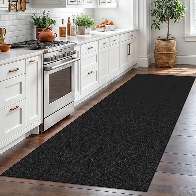 Braided Runner Rug 3x8 Ft Washable Runners for Hallways Non Slip Rubber Backed Kitchen Runners Cotton Entryway Runner Indoor, Woven Floor Carpet for Hall Kitchen Bedroom, Black/Grey